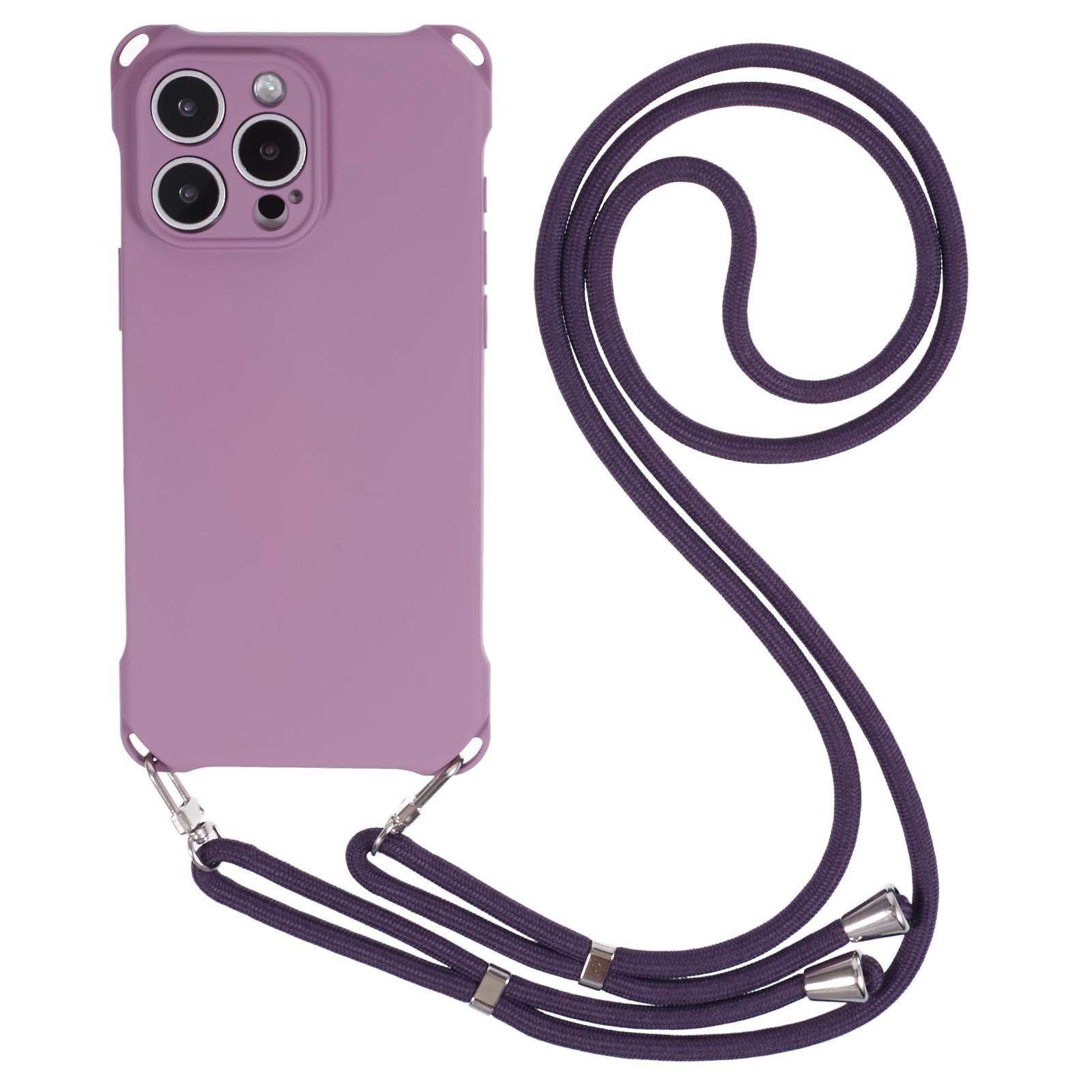 

For iPhone 16 Pro Case Four Corner Anti Drop TPU Phone Cover with Hanging Rope Light Purple
