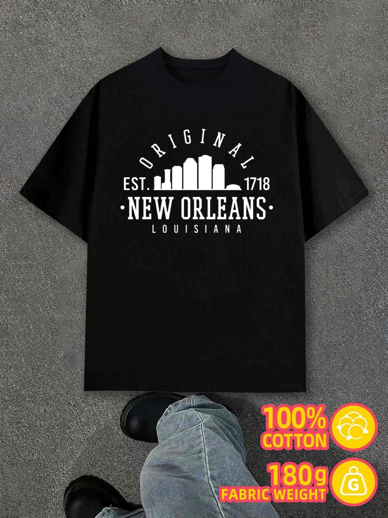 Men s T-Shirt Y2K Orleans Est 1718 Loose Fit 4XL