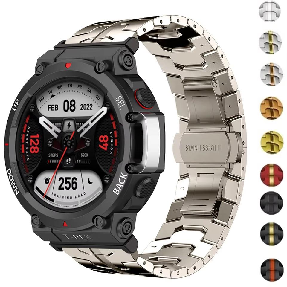 Metal Bracelet For Amazfit T-REX 3 2 Correa Business Stainless Steel Band For Amazfit T-REX/Pro Protector Glass Film Accessories