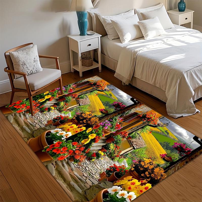 

Area Rug Carpet Soft Non Slip Washable 3D Tuscan Flower Street Floor Mat for Entryway Bedroom Living Room Kids Room Home Decor 40cm x 60cm