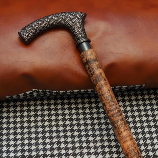 Baston cu Mâner Îmbrăcat în Piele cu Model Floral