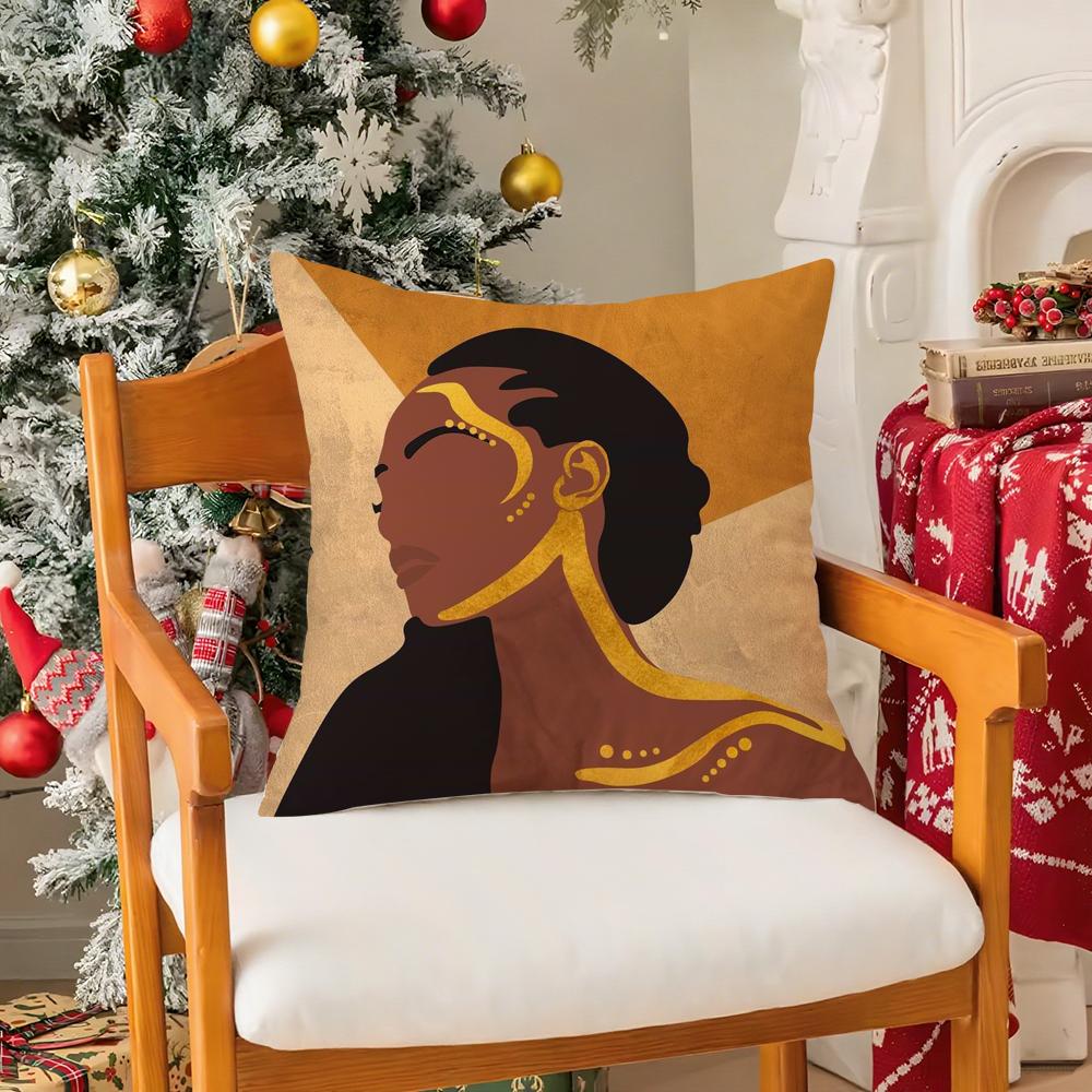 African Women Pillow Case Silky Elegant Comfort Sofa Bed Invisible Zipper