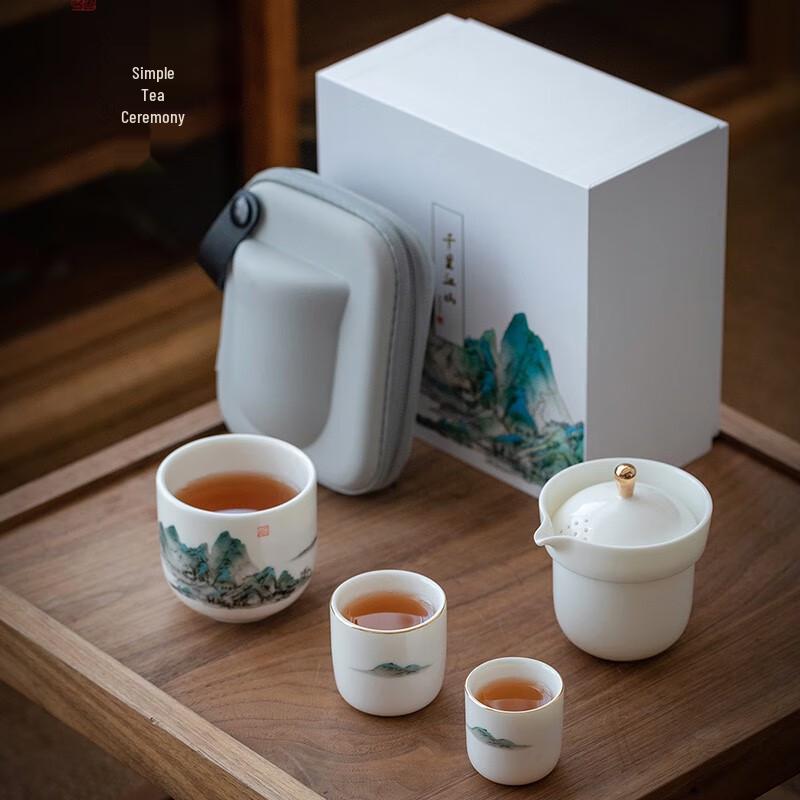 Shanyantang Thousand-Mile Rivers and Mountains Ceramic Travel Tea Set