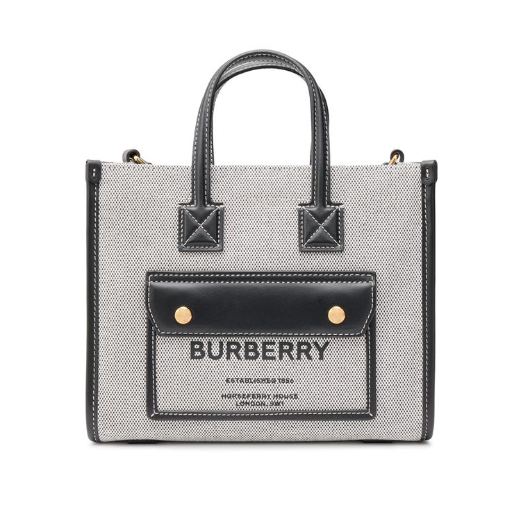 Burberry Freya Large Adjustable Strap Cotton And Calfskin Tote Bag Women Tote Bags Black Gray 80441421