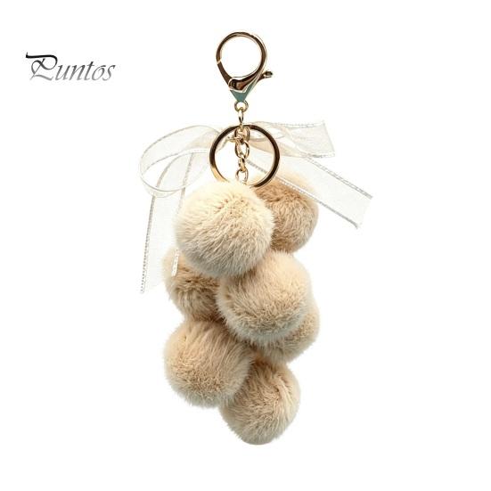Grape Cluster Bag Charm Plush Keychain for Handbags, Fuzzy with Backpacks Accessory Bow, Decorative Fluffy Ball Keyring and Purses Decoration