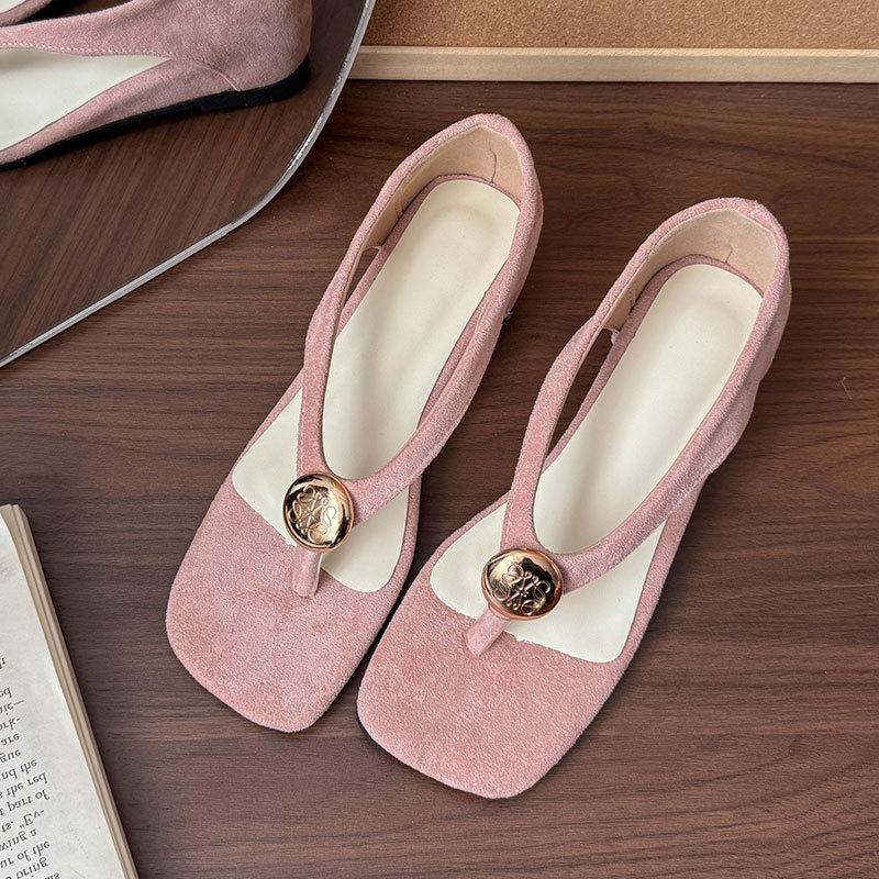 

5Cm inner height increase metal round button toe sandals female 2025 summer new purple fairy style herringbone cool slippers 35 розовый