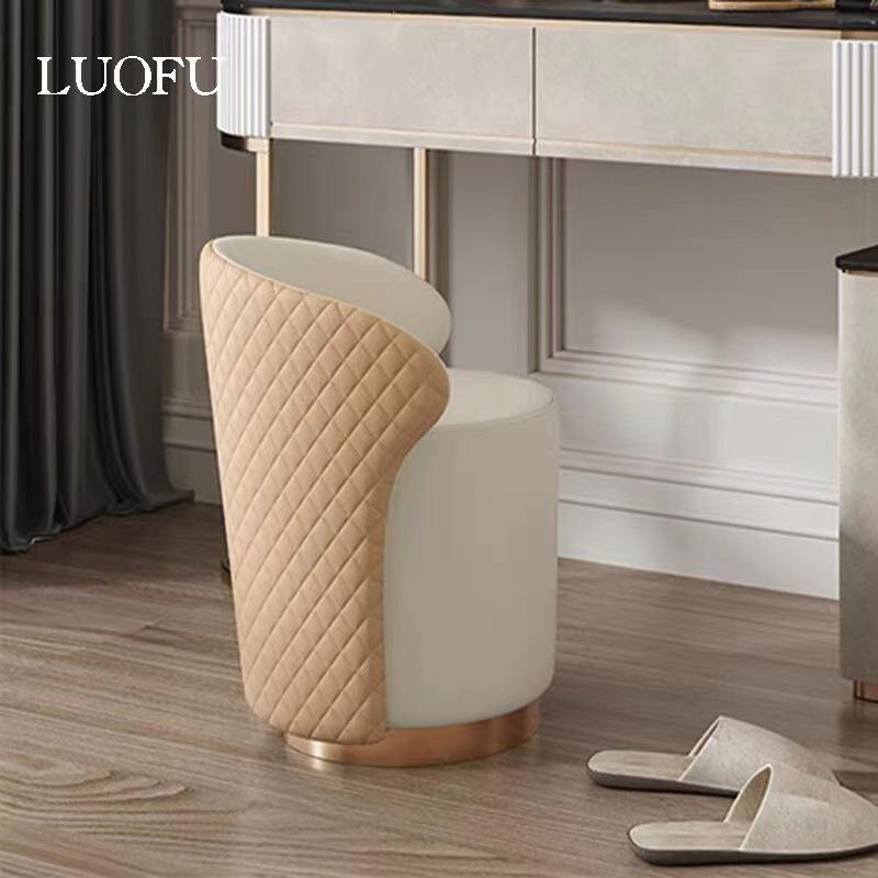 Same Day Delivery Luxurious Bedroom Vanity Stool: Solid Wood Swivel Makeup Chair with Backrest