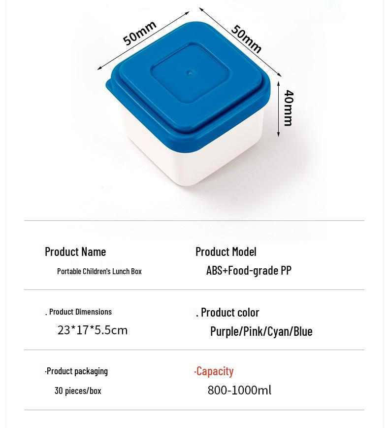 Large Capacity Food-Grade PP Bento Box with Cutlery - Cartoon Design for Students and Kids