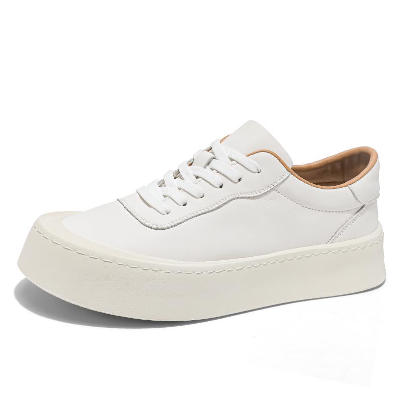 

Fashion Men Casual Thick Bottom Minimalist Shoes 2025 New Breathable Korean Flat Vulcanized Shoes Casual Leather Outdoor Walking Shoes 44