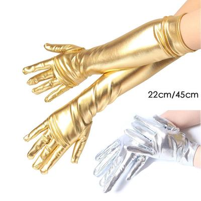 Mode Glänzend Hell Lederhandschuhe Gold Silber Farbe Lang/Kurz Etikette Handschuhe Bühnenauftritte Clubwear Fäustlinge Cosplay