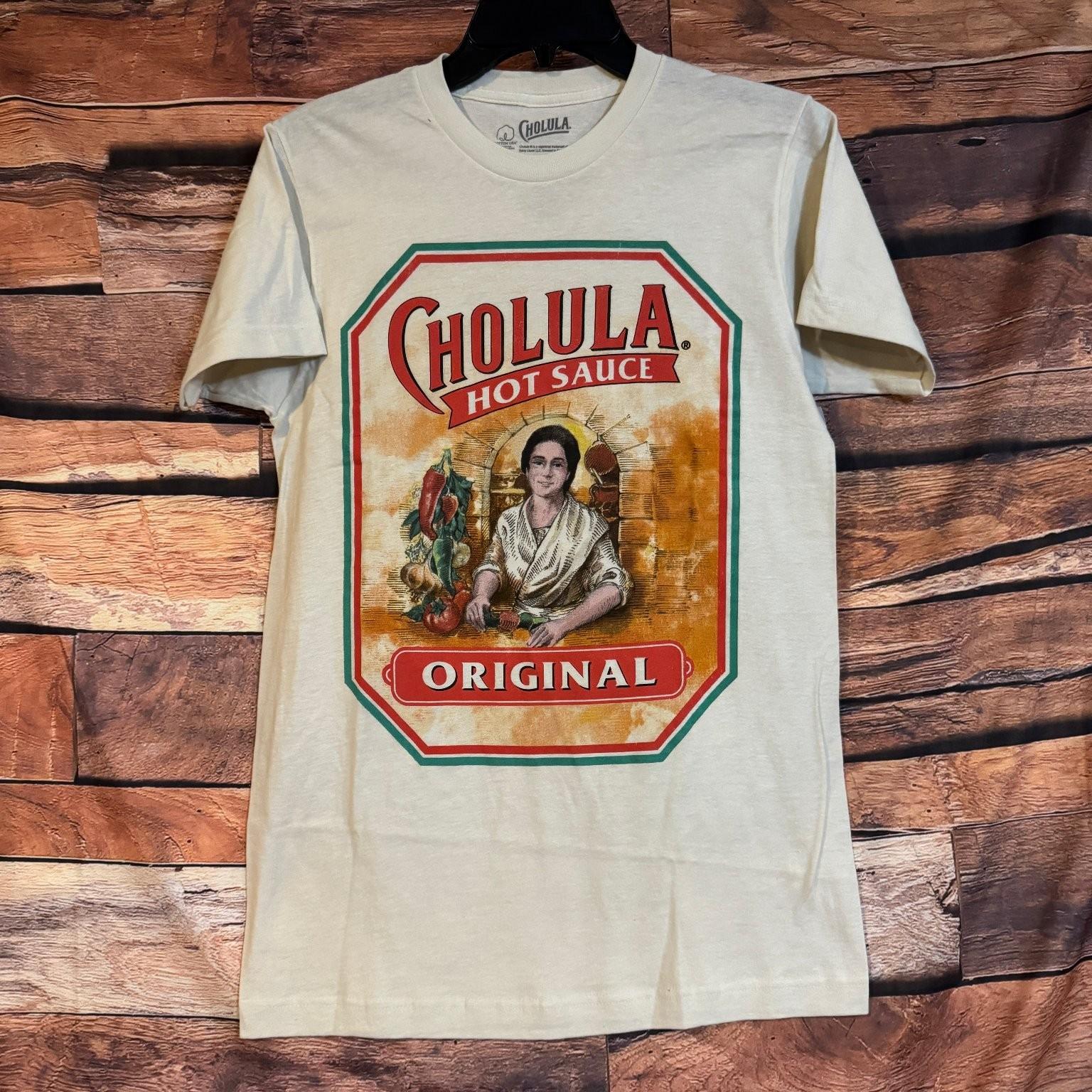Cholula Men s Cream S Hot Sauce Label Graphic Print Cotton Foodie Unisex T-Shirt M