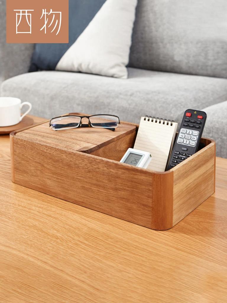 Black Walnut Desktop Storage Box - Creative Organizer for Remote Controls & Sundries, Solid Wood Living Room Decor