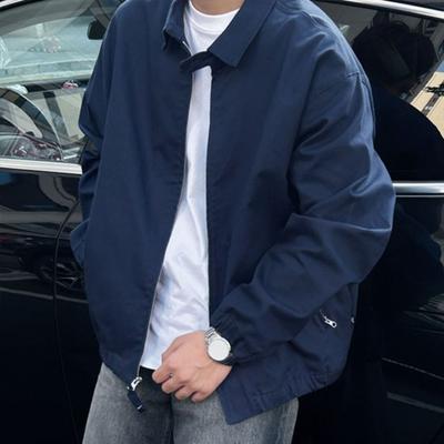Men Coat Lapel Collar Long Sleeve Solid Color Jacket with Pockets Loose Fit Street Style Casual Outerwear