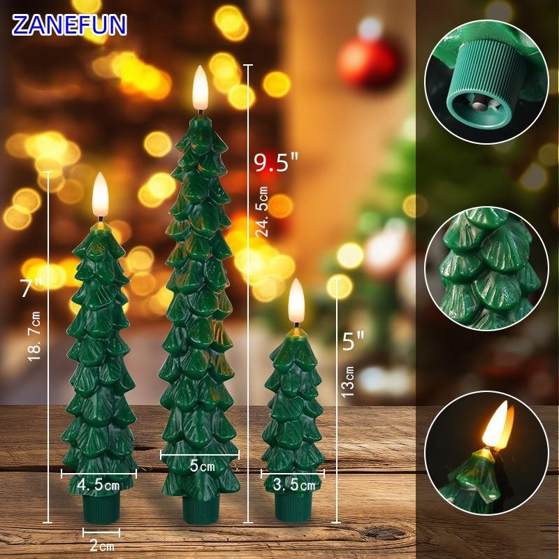 3-Pack Christmas Flameless LED Candles Green Led Candlesticks with Timer Remote Christmas Tree 3D Flickering LED Candles