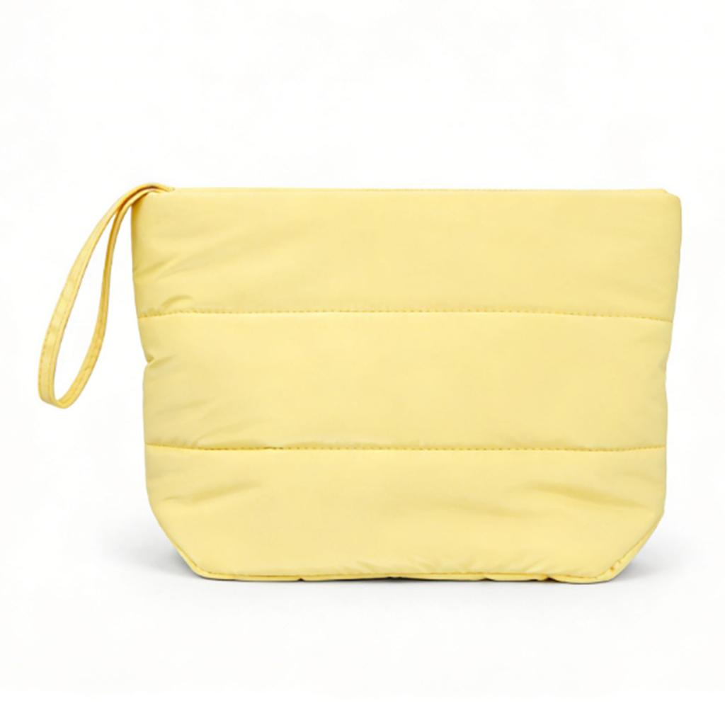 Puffy Makeup Bag Spacious Portable Waterproofing Nylon Cute Cosmetic Toiletry Bag Organizer for Women Yellow