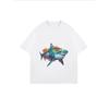 White Oversized T Shirt With Colorful Shark Print For Casual Wear