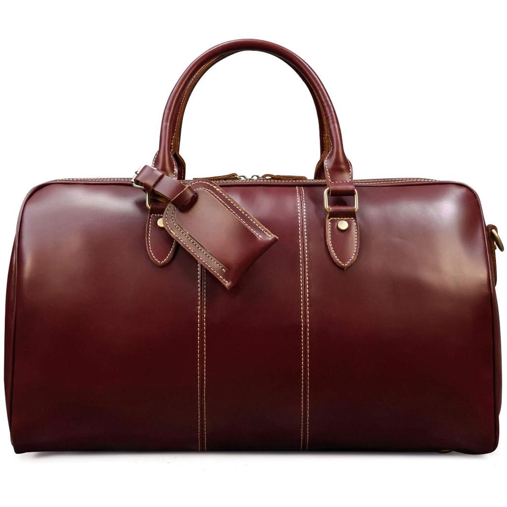 Boston Genuine Glossy Tanned Travel Large Corfu with Bottom Round 50cm Men's Bag, Leather, Leather, Bag, Capacity, Unisex, Carry-On, Bag, Studs,