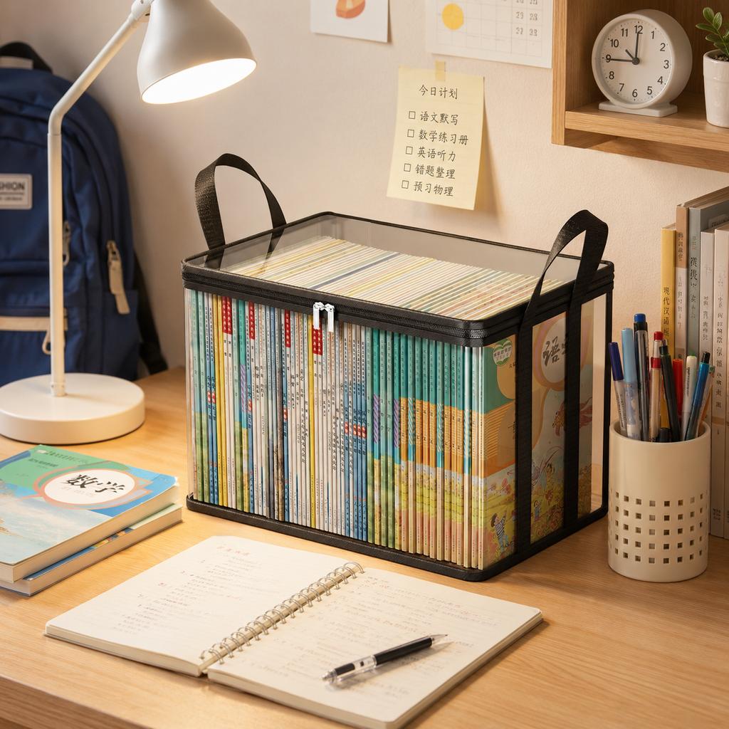 Transparent PVC Storage Box with Handle Large Capacity Organizer for Books Magazines,Toys Dustproof Waterproof Storage Bin
