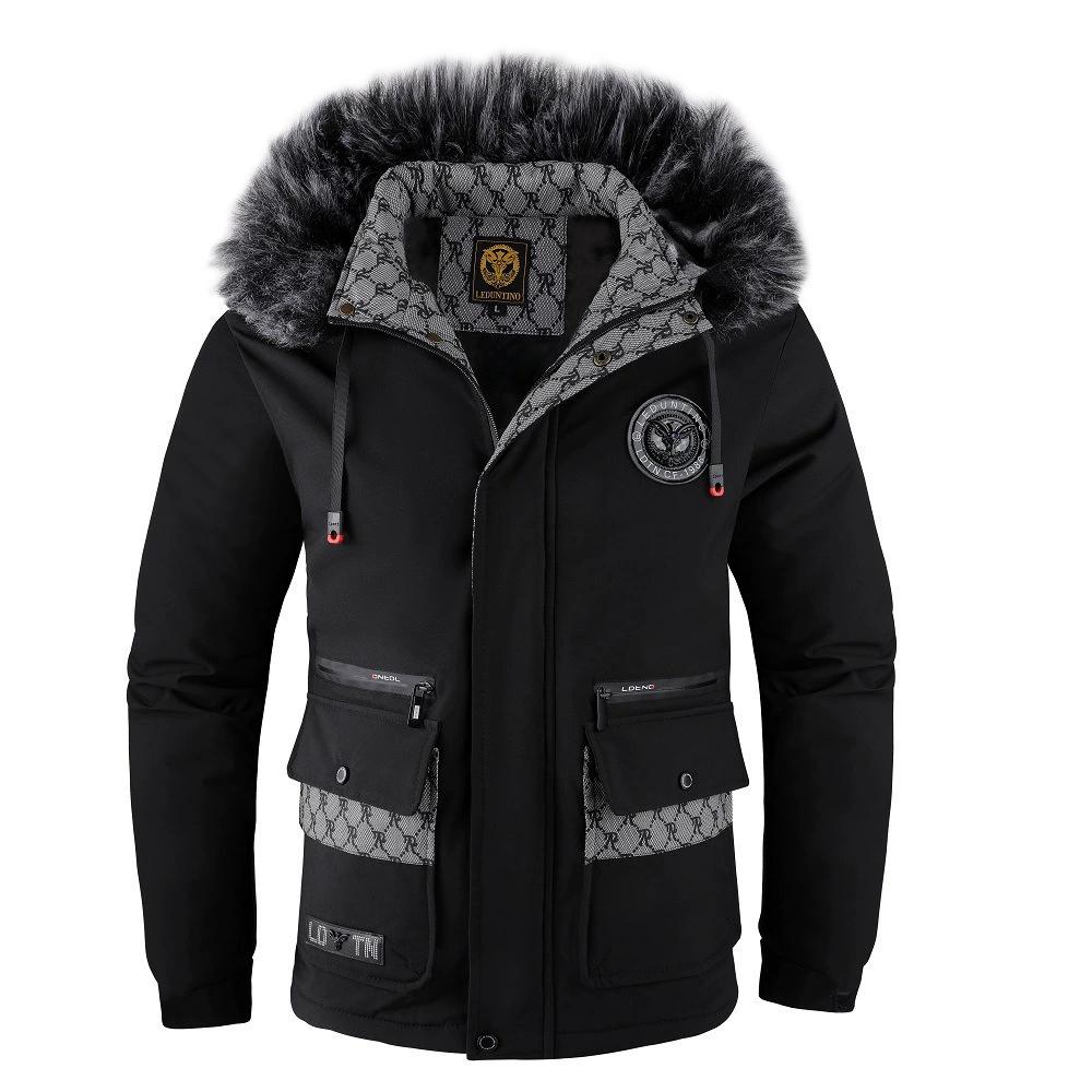 Fall and Winter Men's Casual Trend with The Hooded Cotton Jacket Windproof Padded Cold Pure Color Simple Cotton Clothing