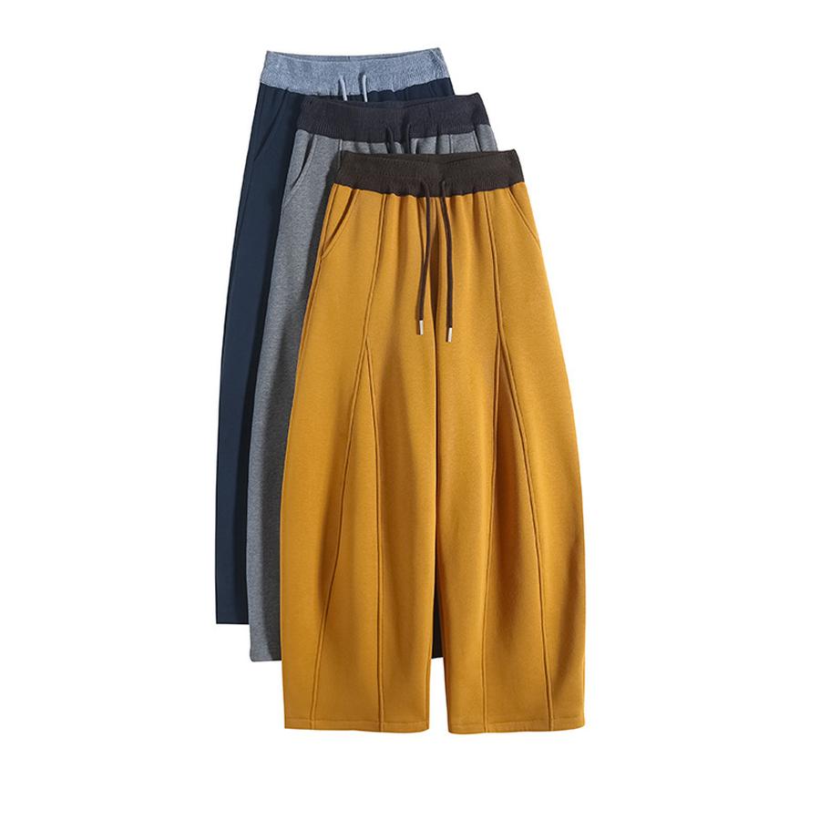 Autumn Winter New Style Fleece Thick High Waist Knife Leg Pants Women Wide Leg Casual Pants
