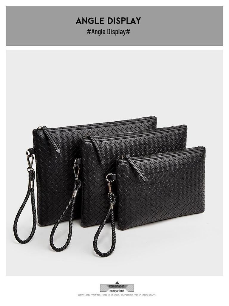 Men's Woven Leather Clutch Wallet - Large Capacity Soft Handbag & Phone Holder