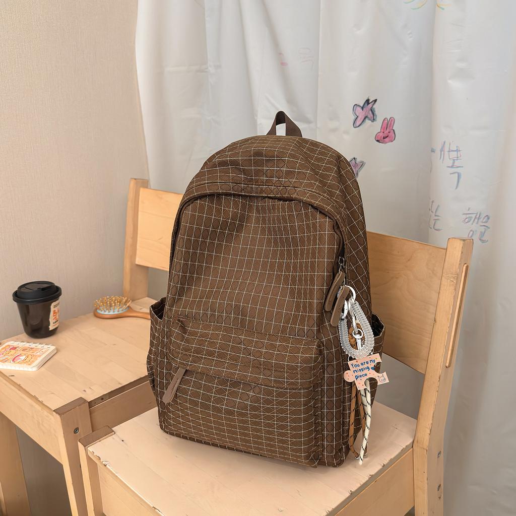 Schoolbag retro Hong Kong style plaid backpack 1011 new large capacity junior high school schoolbag women travel backpack