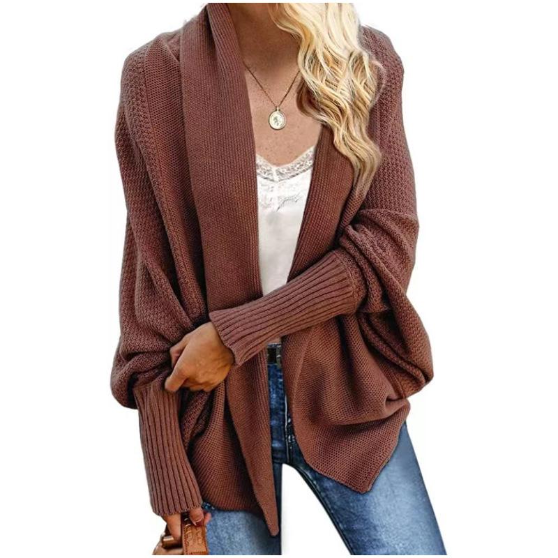 Women's Knitted Shawl Sweater Bat Sleeve Large Size Knitted Cardigan Sweater Coat