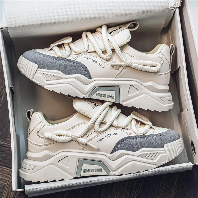 

Putian Men s White Casual Running Shoes 2025: Spring Thick Sole, Height Increasing Trendy Dad Sneakers, Hong Kong Style 44 сірий колір/бежевий