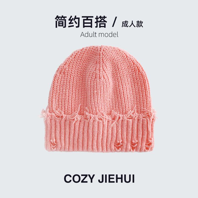 Simple Autumn and Winter Hat Big Head Circumference Knitted Wool Hat Loose Ins Face Small Twist Thickened Winter Warm Hat