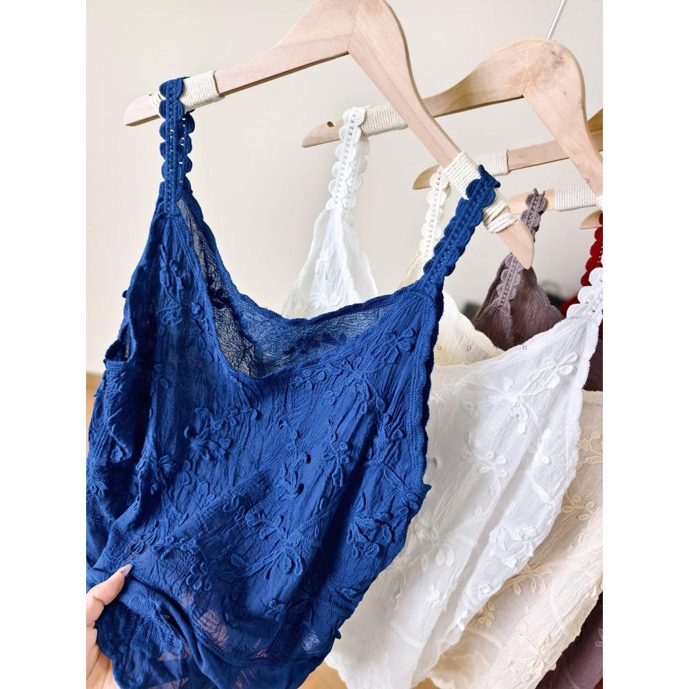 Dimanaf 2025 Nowy Letni T-Shirt Bez Rękawów Damski Podstawowy Dzianinowy Ażurowy Biały Niebieski Top Luźny