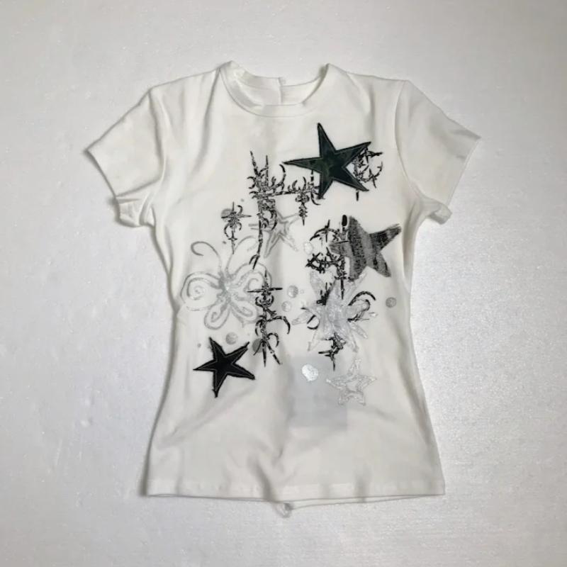 Short Sleeve Casaul Summer Streetwear Gothic T-Shirt Gothic Slim Tee Femme Crop Top 90s Vintage Clothes Women Tshirts Punk Sexy