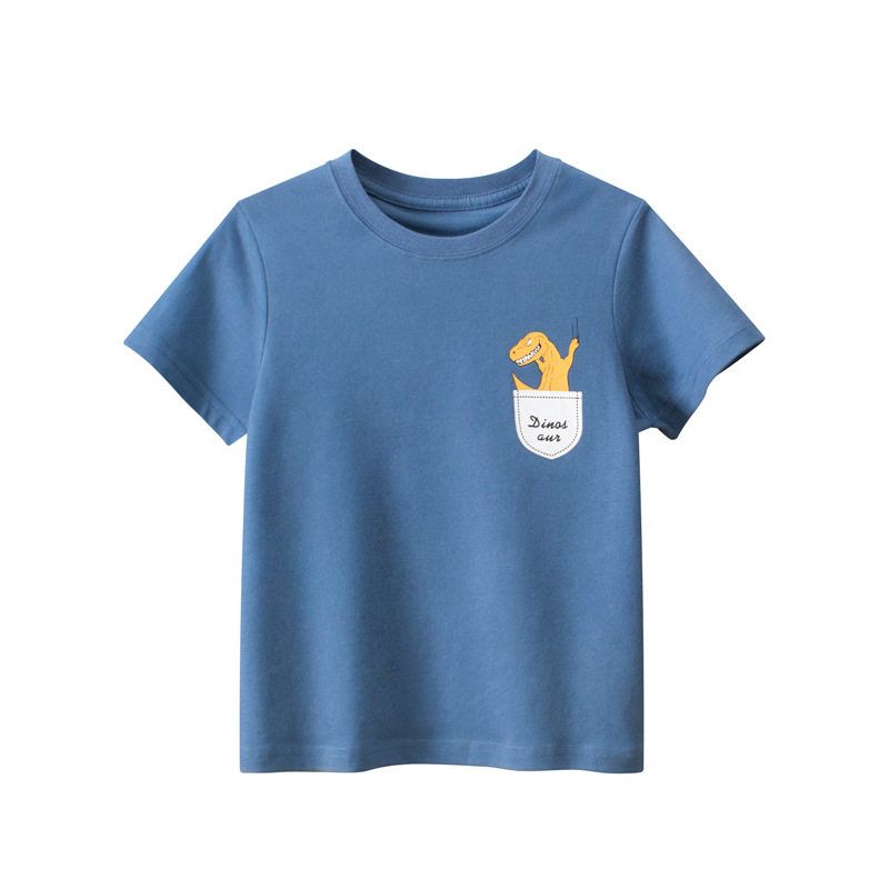 Trendy Children s Clothing for Older Kids, Summer 2026 New Style, Boys Cartoon Pure Cotton Short-Sleeve T-Shirt, Kids Apparel Dt9063 Military Blue 170