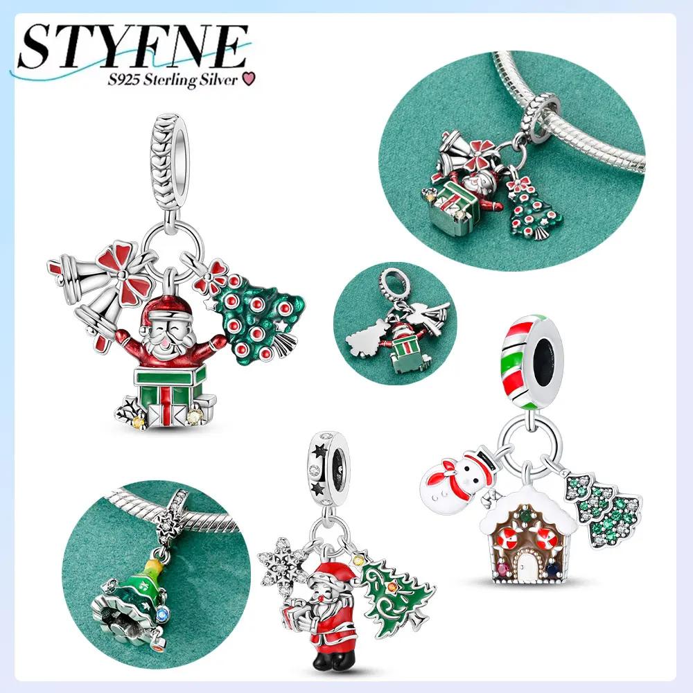 Copper Christmas Tree Bells Elk Charm Pendant Beads Fit Original Bracelet For Women Valentine Day Jewelry Gifts