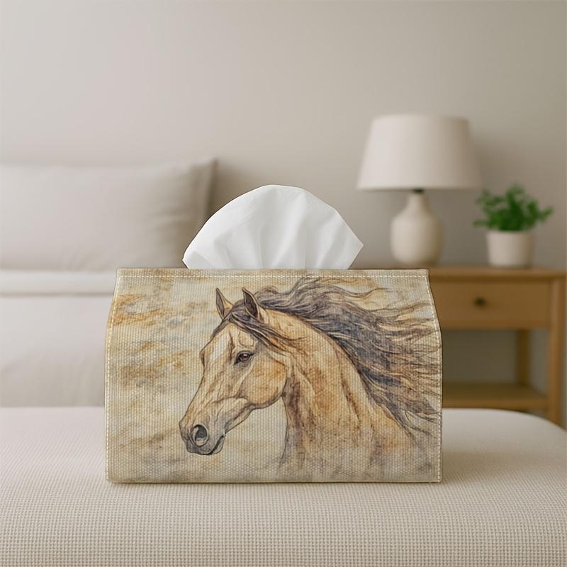 1pc Vintage Classic Artistic Tissue Box Holder - Horse Portrait Sepia, Perfect for Living Room, Dining Room, Bedroom, Bathroom, Bar, or Office Decor,