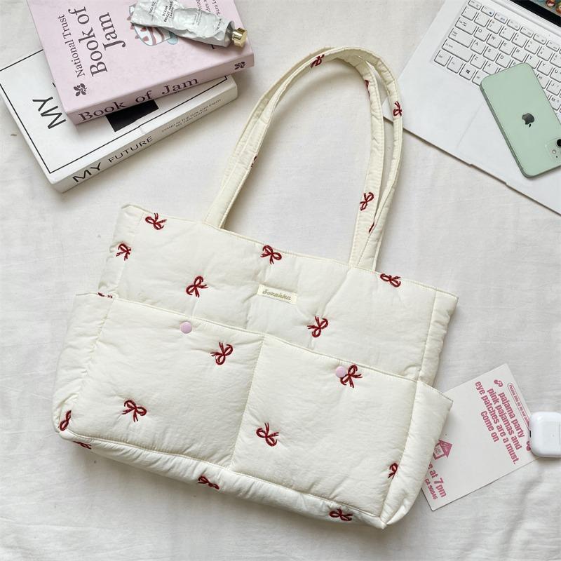 

New quilting embroidery flower tote bag versatile underarm shoulder bag large capacity Korean version commuter handbag