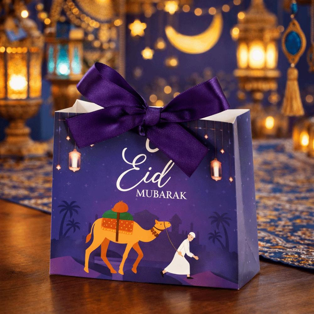 10Pcs Multicolor Eid and Ramadan Gift Boxes Star/Moon Satin Ribbon Bow Ramadan Gift Box DIY Simple Gift Packaging Bags