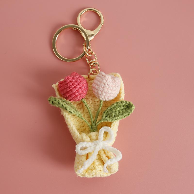 Exquisite Bouquet Series Crochet Keyrings Handmaking Bouquet Keychain For Bag Pendant Knitting Flower Keyrings Custom