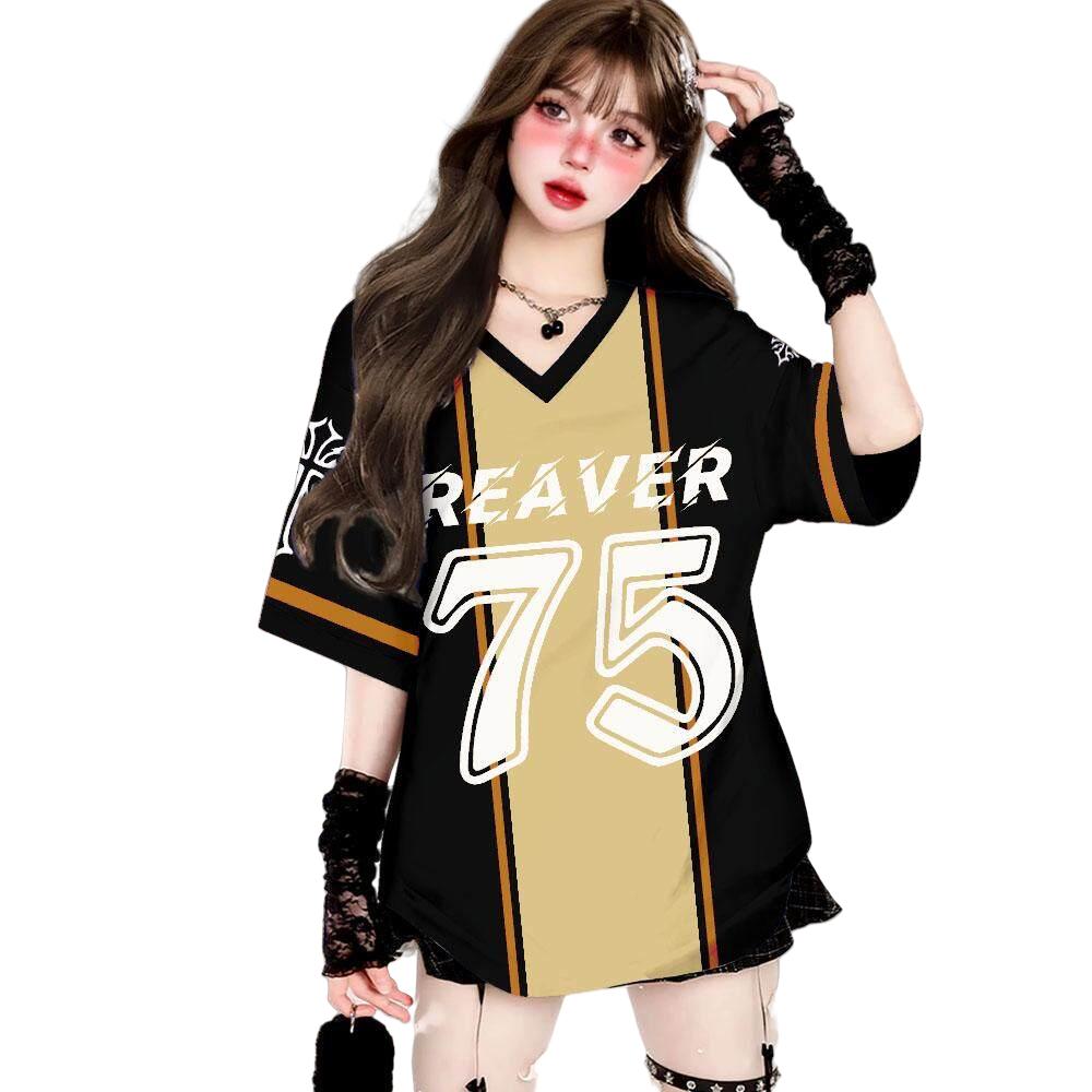 

Women s T-shirt, fashionable sports digital print V-neck T-shirt, women s top 6XL