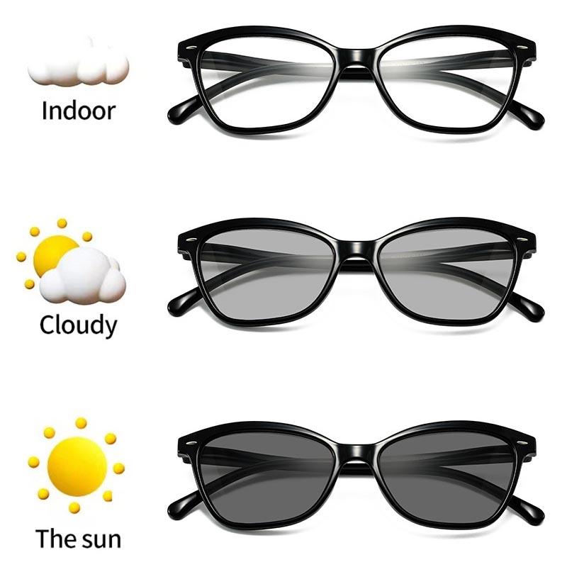 Trends Women Cat Eye Photochromic Reading Eyewear Luxury Blue Light Blocking Presbyopia Eyeglasses New Color Changing Eyewear