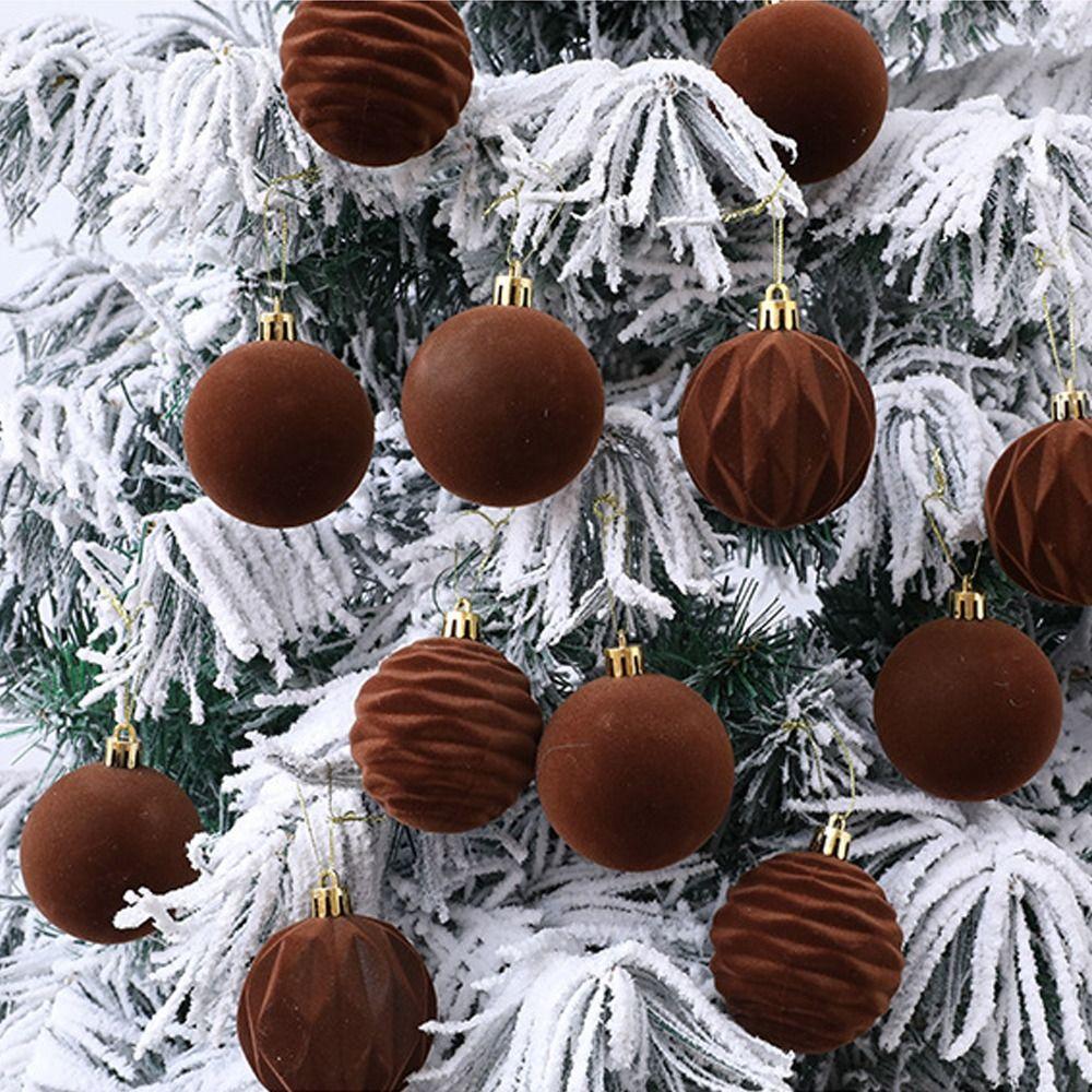12pcs 6cm Christmas Tree Ball Pendant Flocked Xmas Tree Ornaments Christmas Spheres  New Year Noel