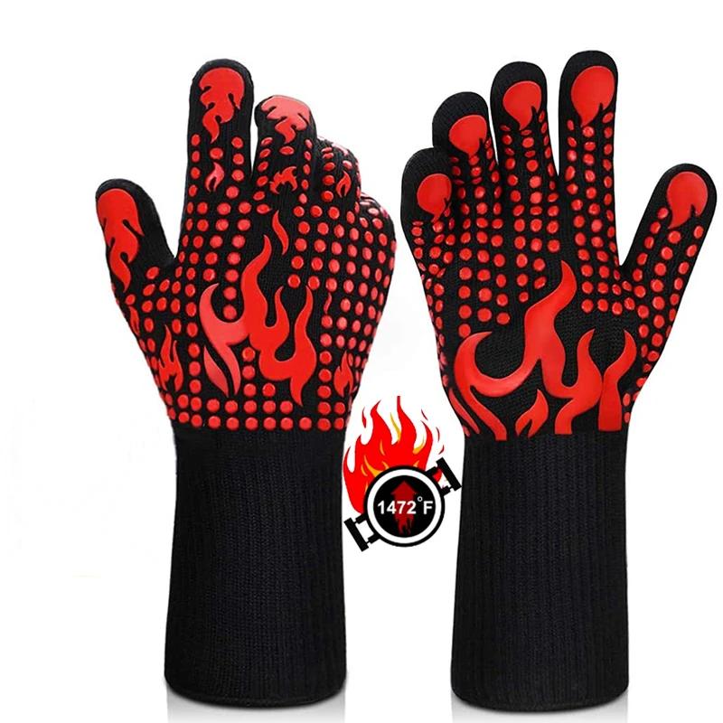 Barbecue Gloves 800 Degrees Fireproof High Temperature Resistance Silicone Oven Mitts Kitchen Heat Insulation Baking BBQ Tools