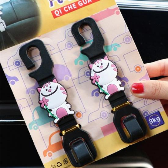 2Pcs Universal Car Seat Back Cartoon Hook Hangers Auto Headrest Mount Storage 01