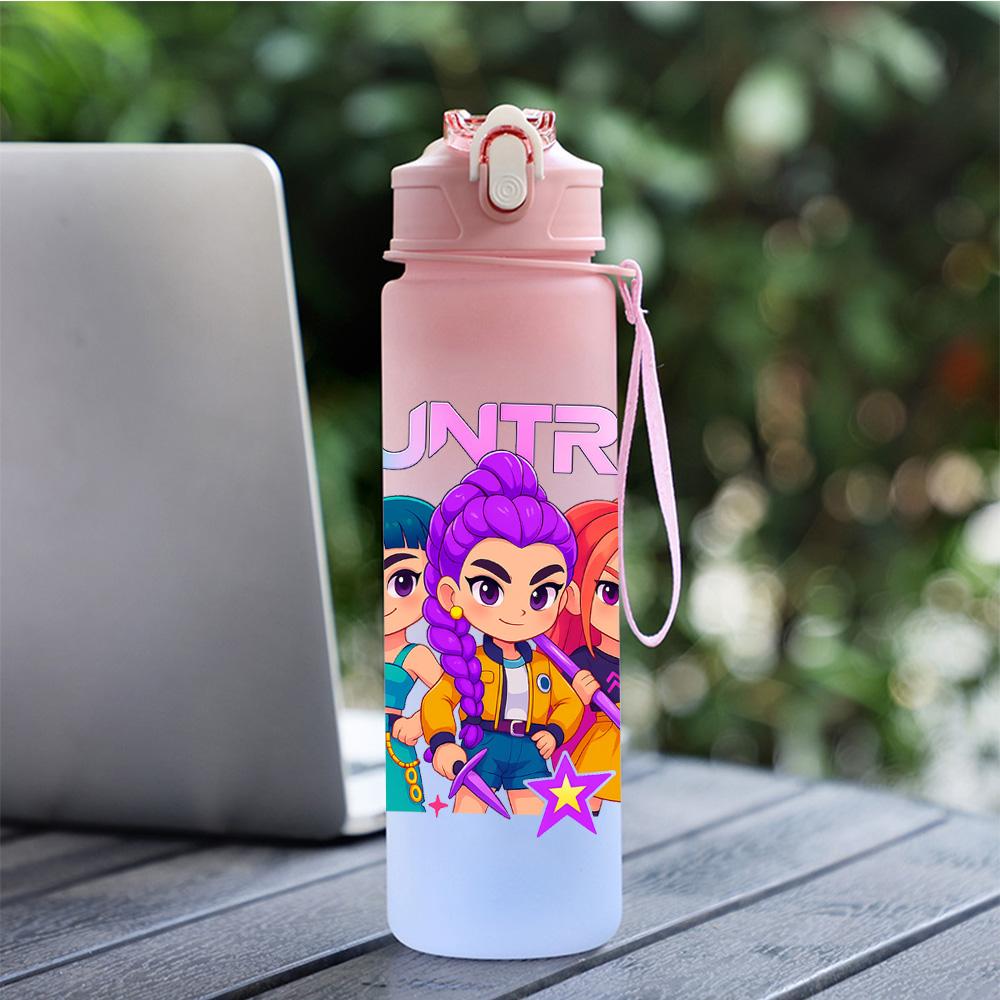 750Ml Water Bottle Cartoon K-Pop Demon Hunters Printed Large Capacity Drinking Cup Portable Outdoor Sports Water Cup Children Kid Gift