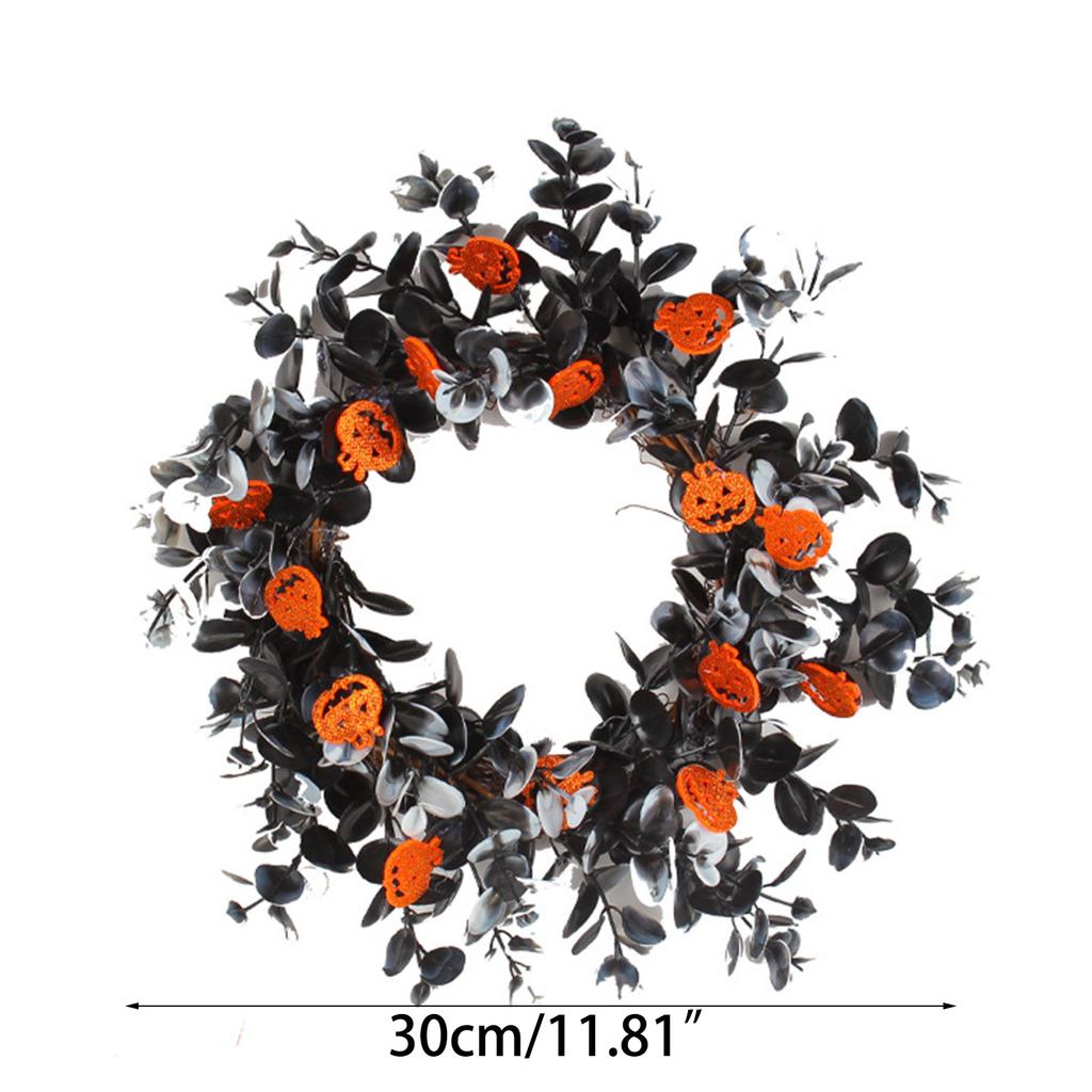 12 Inch Halloween Decorations Wreath with Pumpkin Dead Branches Front Door Wreath Outdoor Window Wreath Decor