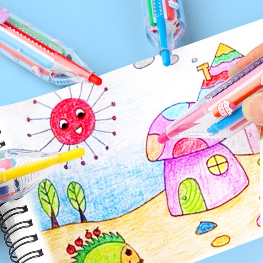 1Pc 8 In 1 Multicolor Crayons Creative Push Style DIY Replaceable Oil Pastel Colored Pencil for Kids Graffiti Painting Tools