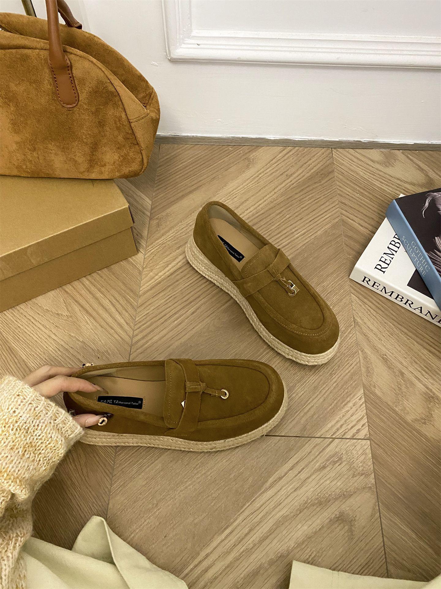 

Old Qian Fengpo Heel Loafers Women s 2025 New Thick-soled One-pedal Single Shoes Flax Straw Fisherman Shoes 40 коричневый