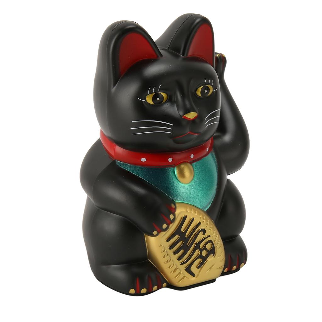 Lucky Cat 6 Inch Plastic Electric Fortune Cat Figurine for Entryway Home Gift New Store Opening Black 0256E