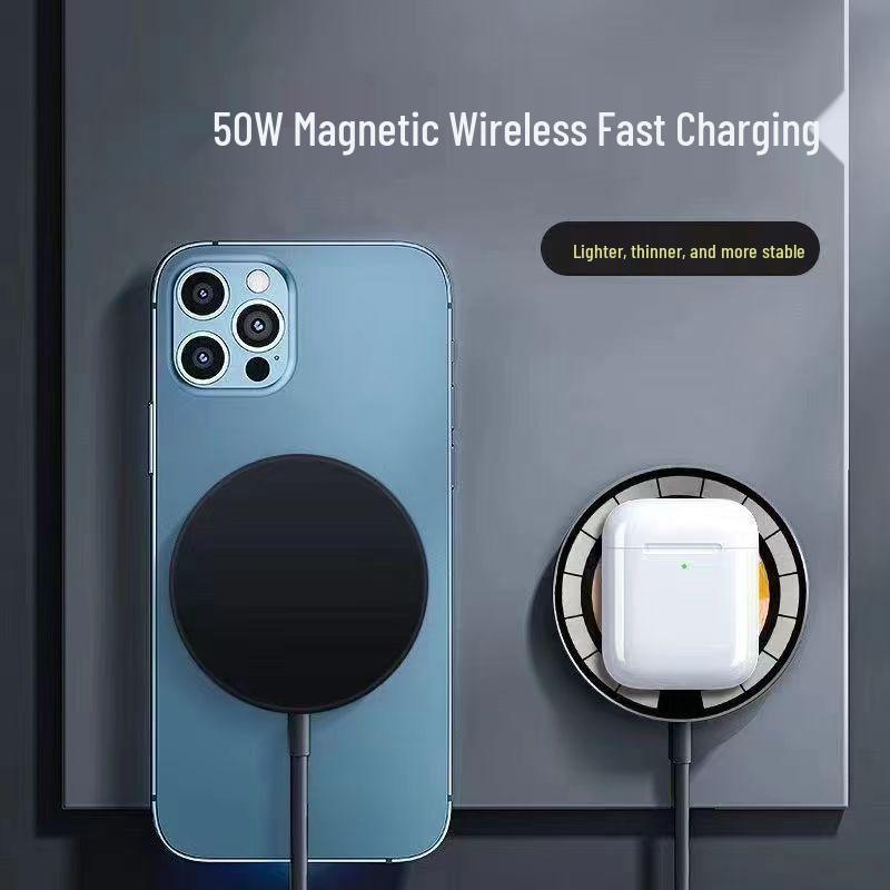 Magnetic 50W Wireless Charger for Apple, Huawei, Samsung, and Android Devices