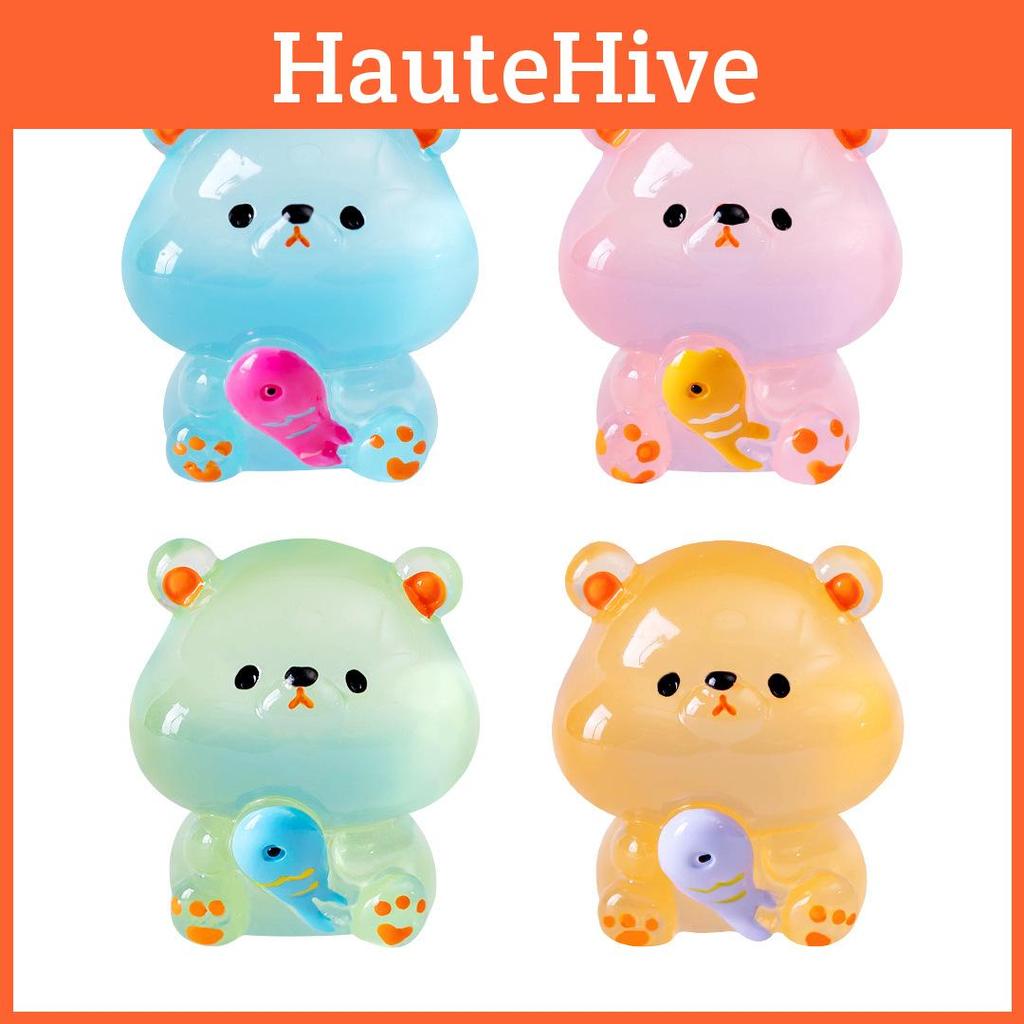 Adorable Glow-in-the-dark Fishing Bear Resin Animal Figurine Cute Desktop Decor