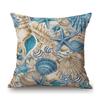 Ocean Blue Sea Life Marine Acquatics Jelly Fish Seashell Starfish Pattern Stylish Nordic Pillow Case Cotton Linen Cushion Cover